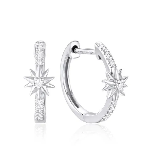 14Kt Yellow Diamond Hoop With Star Earrings