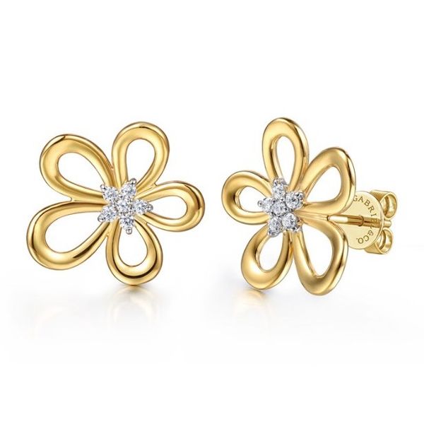 Lady's Yellow 14 Karat Contemporary Floral Stud Earrings Segner's Jewelers Fredericksburg, TX
