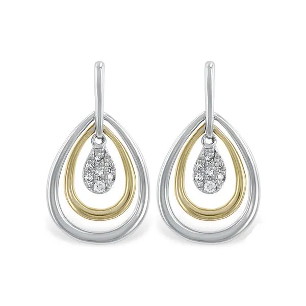 14Kt Two Tone Diamond Teardrop Hoop Earrings