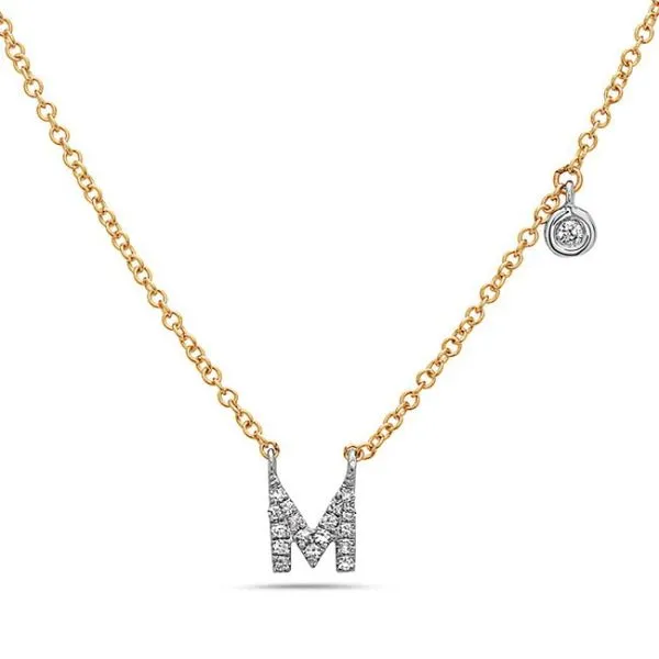 Two-Tone Letter M Diamond Pendant in 14Kt White & Yellow ...