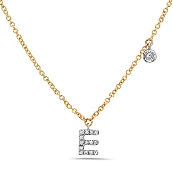 Letter E Diamond Pendant in 14Kt Yellow & White Gold
