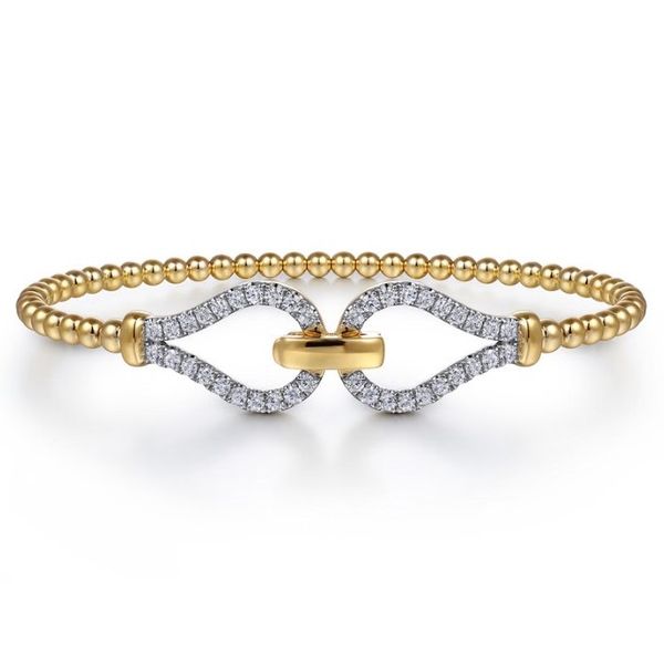 Lady's Yellow 14 Karat Bujukan Beaded Closed Stirrup Bangle Bracelet Image 2 Segner's Jewelers Fredericksburg, TX