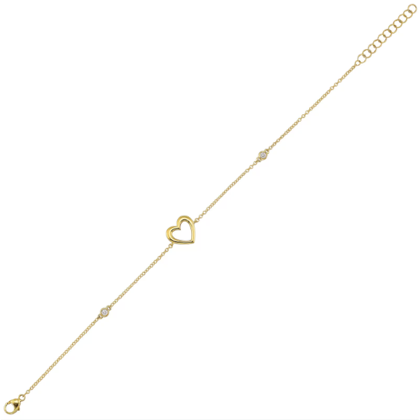 Lady's Yellow 14 Karat Heart Station Bracelet Segner's Jewelers Fredericksburg, TX