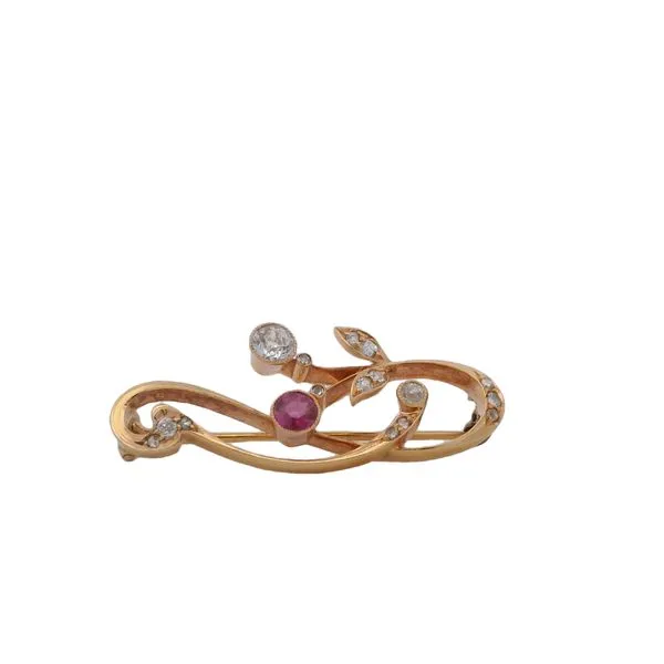 Women's 18K Gold Brooch with 0.34Ct Ruby and 0.60Ct Diamonds Segner's Jewelers Fredericksburg, TX