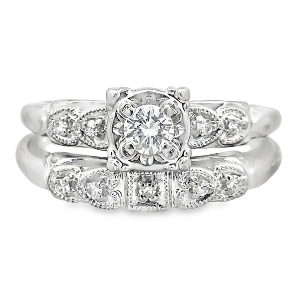 Lady's White Engagement ring and wedding band Set with Art deco Design Image 2 Segner's Jewelers Fredericksburg, TX