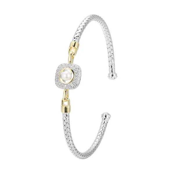 Two-Tone Sterling Silver Cuff Bracelet with Cubic Zirconiums