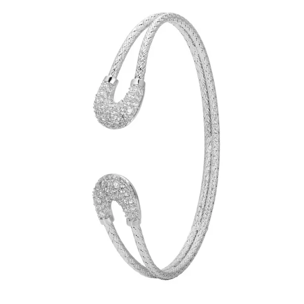 White Sterling Silver Cuff Bracelet with Cubic Zirconiums