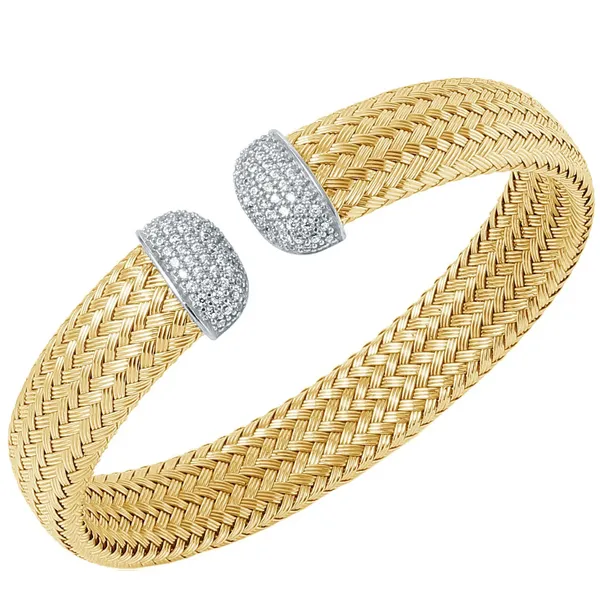 Two-Tone Sterling Silver Cuff Bracelet with Cubic Zirconiums