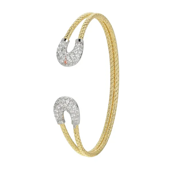 Two-Tone CZ Silver Cuff Bracelet