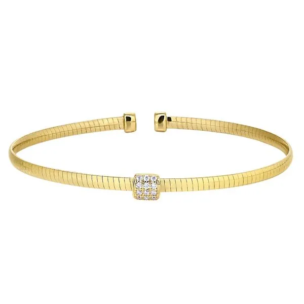 Gold Finish Sterling Silver Omega Cable Cuff Bracelet with Central Square Segner's Jewelers Fredericksburg, TX