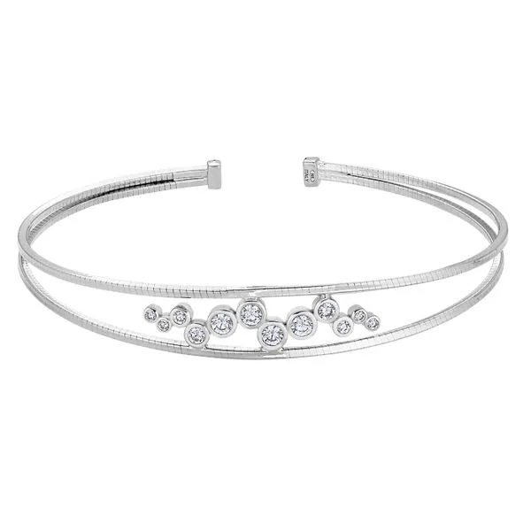 Rhodium Finish Sterling Silver 2 Omega Cable Cuff Bracelet with Bubble Pattern Segner's Jewelers Fredericksburg, TX