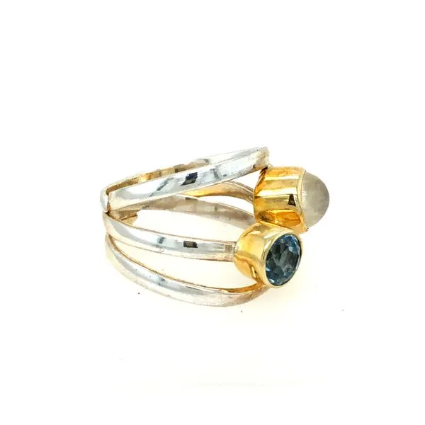 Two-Tone Sterling Silver Ring with Rainbow Moonstone and Sky Blue Topaz Image 2 Segner's Jewelers Fredericksburg, TX