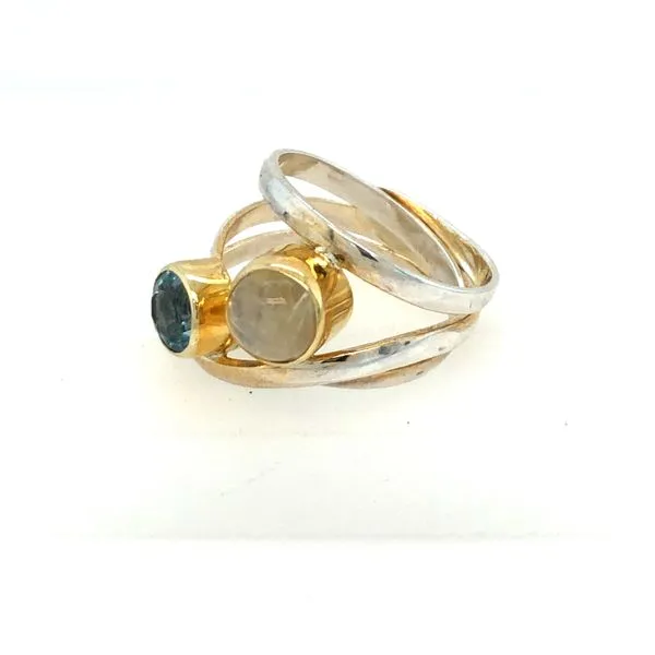 Two-Tone Sterling Silver Ring with Rainbow Moonstone and Sky Blue Topaz Image 4 Segner's Jewelers Fredericksburg, TX