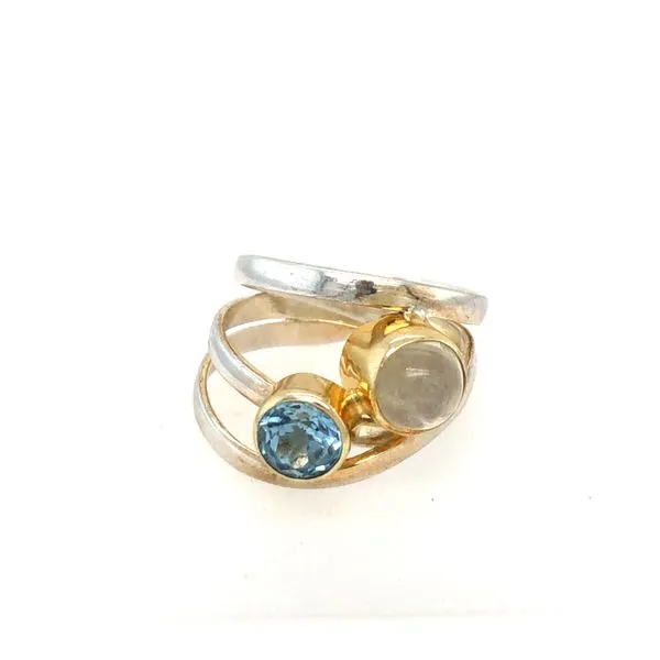 Two-Tone Sterling Silver Ring with Rainbow Moonstone and Sky Blue Topaz Segner's Jewelers Fredericksburg, TX
