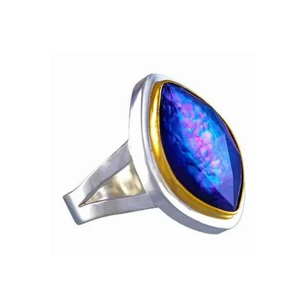 Two-Tone Sterling/22kt Vermeil with Mother of Pearl, Onyx + Cheackerboard Bezel Set Silver Ring Segner's Jewelers Fredericksburg, TX