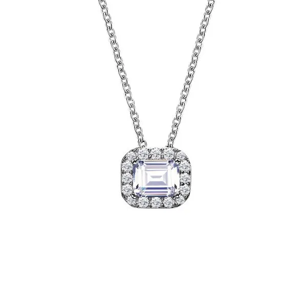 Emerald-Cut Halo Silver Necklace Segner's Jewelers Fredericksburg, TX