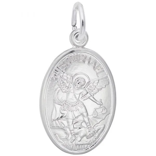 Ladys Sterling St. Michael Oval Disc Pendant