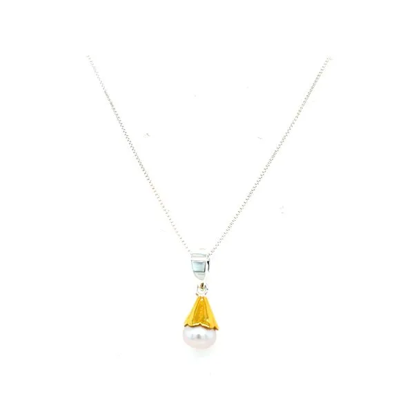 Sterling & 22K Gold Vermeil Drop Pendant/Charm With Round Freshwater Pearl Segner's Jewelers Fredericksburg, TX