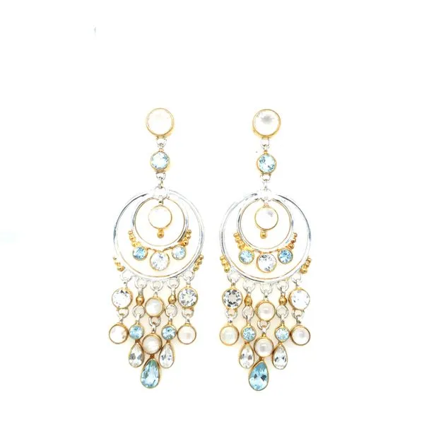 Two-Tone Sterling & 22Kt Gold Vermeil Chandelier Dangle With Ice Quartz, Sky Blue Topaz Silver Earring Segner's Jewelers Fredericksburg, TX