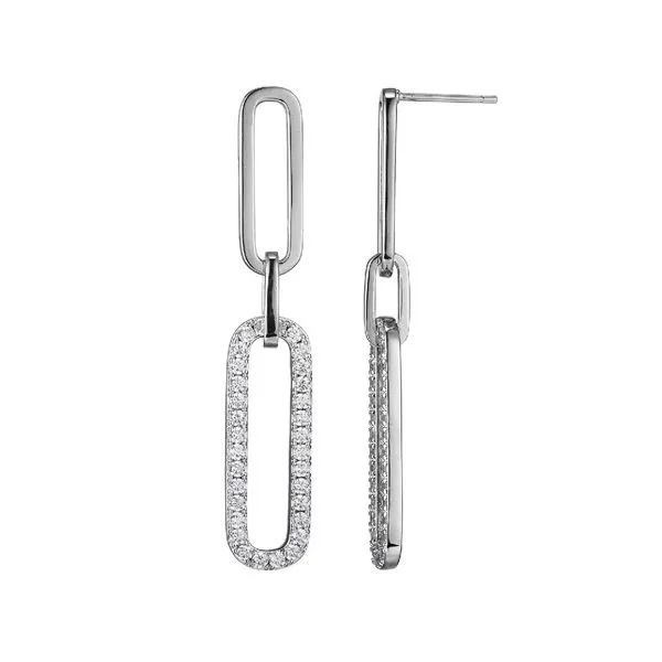 Ladys Sterling Silver Paperclip Earrings with CZ