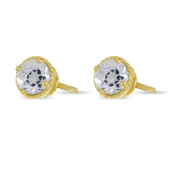 White Topaz Stud Earrings in 14 Karat Yellow Gold