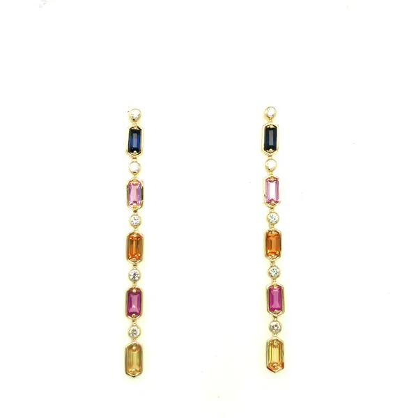 Yellow Gold Multi-Colored Sapphire Earrings
