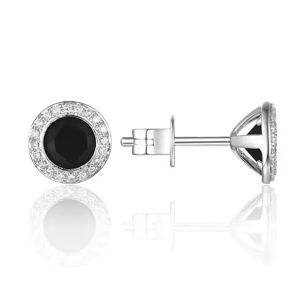 Ladys White 14Kt Diamond Onyx Halo Stud Earrings