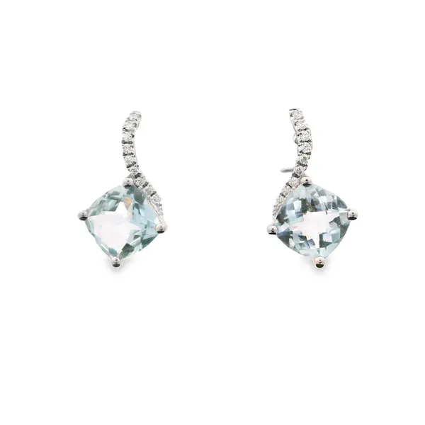 Ladys White Gold 14Kt Aqua Daimond Dangle Earrings