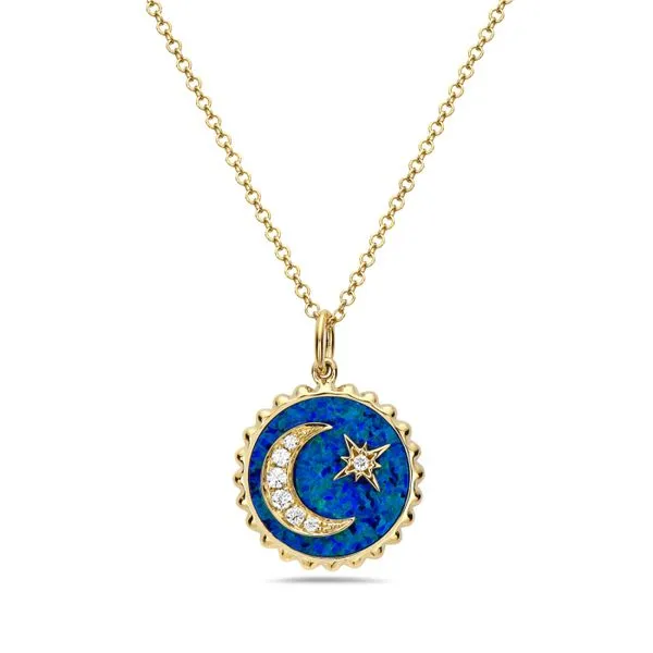 14 Karat Yellow Opal Moon and Star Pendant Segner's Jewelers Fredericksburg, TX