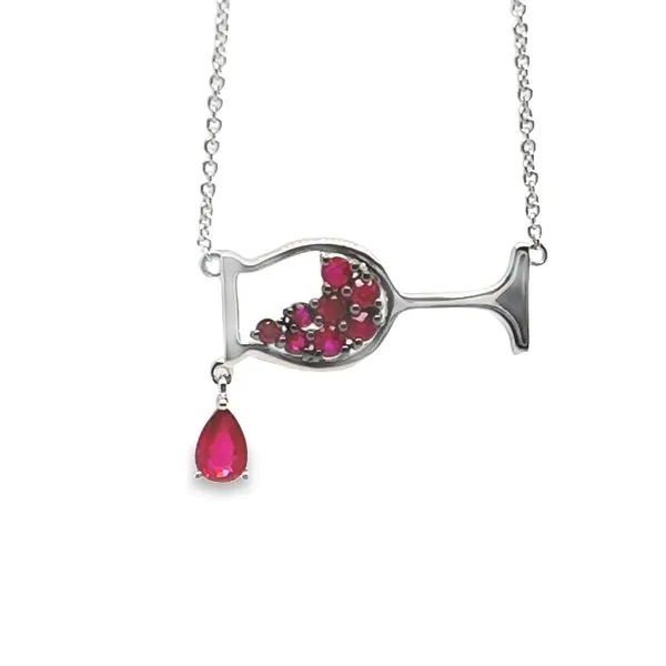 Tilted Ruby Wine Glass Platinum Necklace