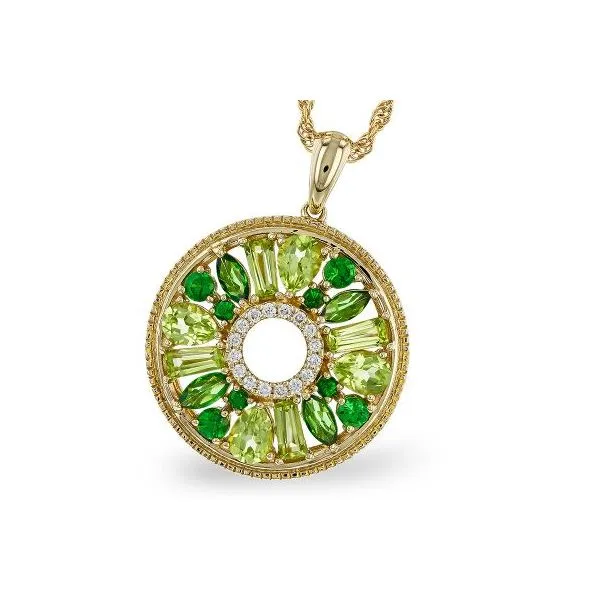 14K Yellow Gold Halo Drop Colored Stone Necklace