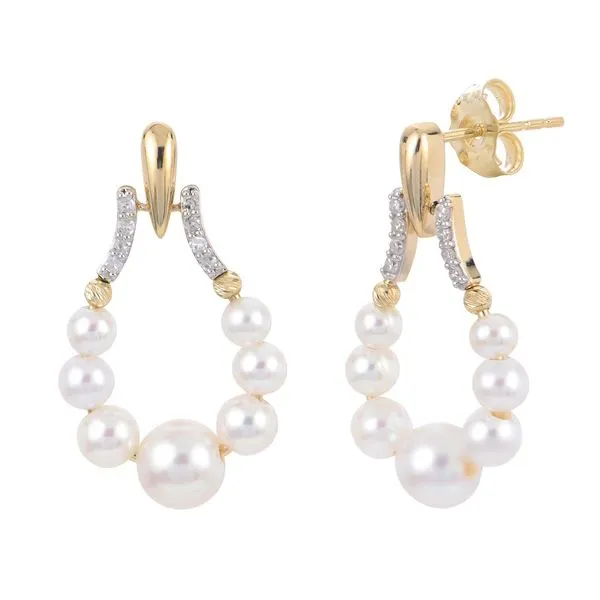 Yellow Gold 14 Karat Diamond and Pearl Hoop Earrings