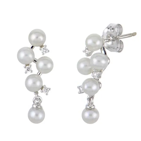 White Gold 14Kt Diamond and Pearl Earrings