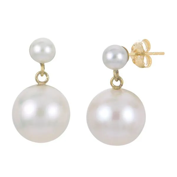 14Kt Yellow Gold Double Pearl Drop Earrings