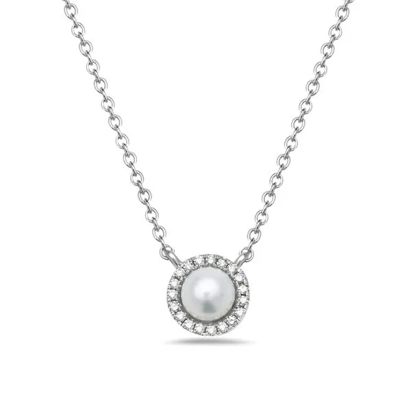 14 Karat Yellow Halo Pearl Necklace with Diamonds