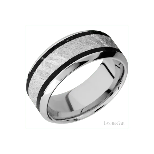 Men's Cobalt Chrome Band with Black Tourmaline and Meteorite Inlays Segner's Jewelers Fredericksburg, TX