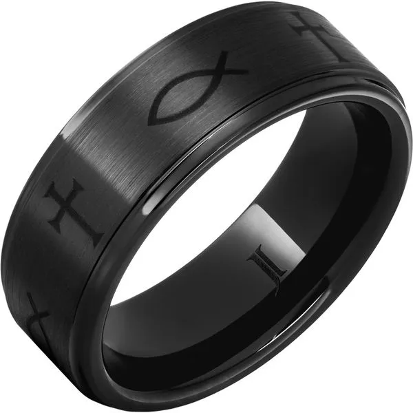 Men's Black Diamond Ceramic Engraved Wedding Band Segner's Jewelers Fredericksburg, TX
