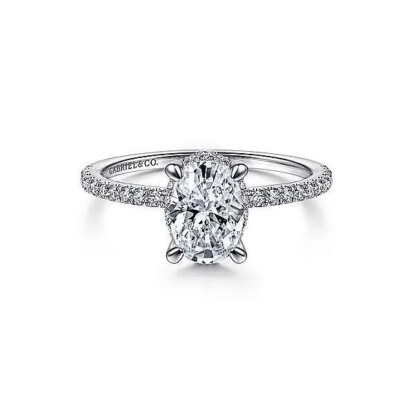 14K White Gold Straight Hidden Halo Oval Diamond Semi-Mount Ring 0.27CTW. S.E. Needham Jewelers Logan, UT