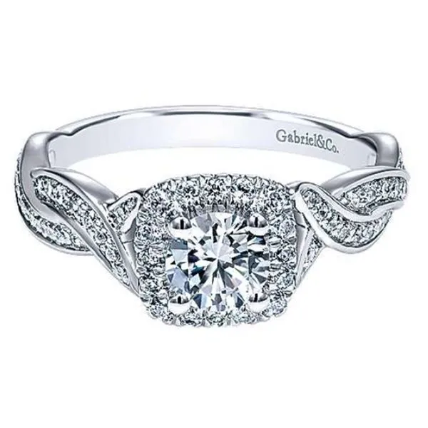 14K White Gold Halo Twist Round Diamond Semi-Mount Ring 0.29CTW. S.E. Needham Jewelers Logan, UT