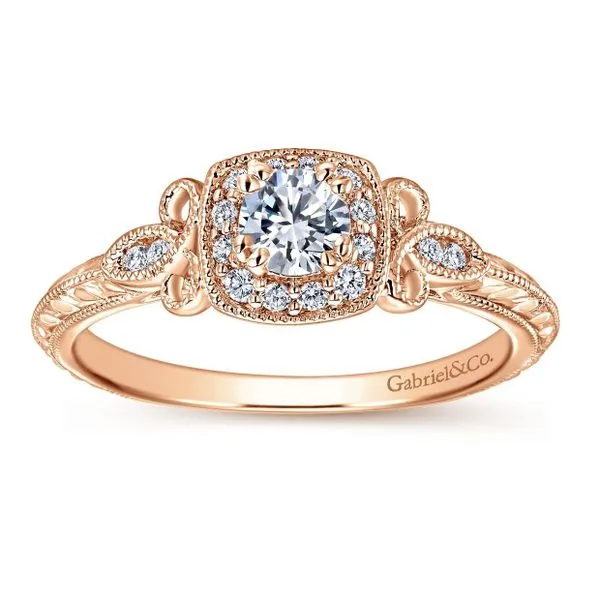 14K Rose Gold Vintage Halo Round Diamond Semi-Mount Ring 0.12CTW. S.E. Needham Jewelers Logan, UT