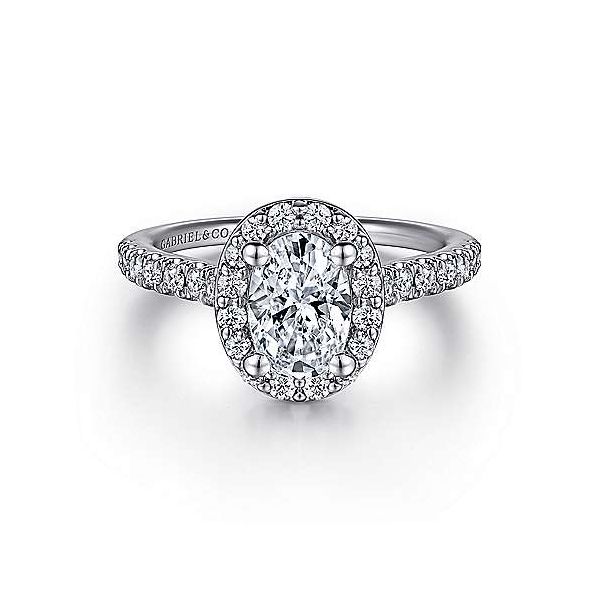 14K White Gold Halo Accented Oval Diamond Semi-Mount Ring 0.53CTW. S.E. Needham Jewelers Logan, UT
