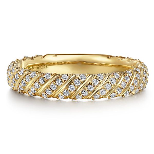 14K yellow gold diamond rope stackable ladies ring by Gabriel & Co.
