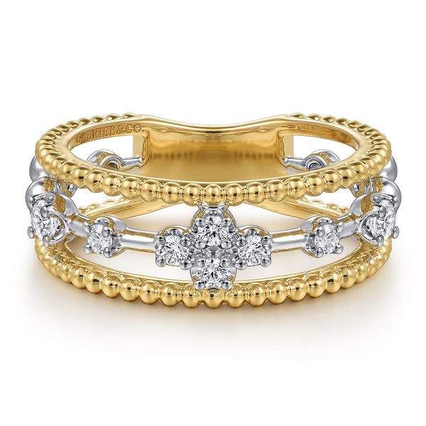 Gabriel & Co. 14K white and yellow gold diamond Bujukan stackable ring