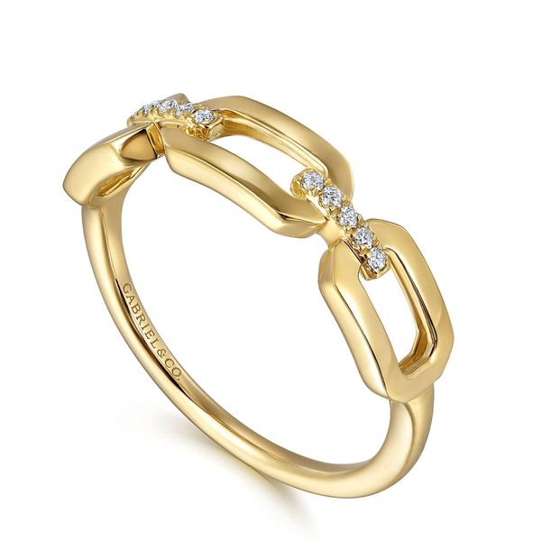 Gabriel & Co. 14K Yellow Gold Diamond Link Chain Ring Image 3 Shannon Jewelers Spring, TX