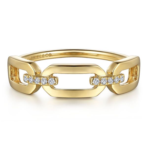 Gabriel & Co. 14K yellow gold diamond link chain ring