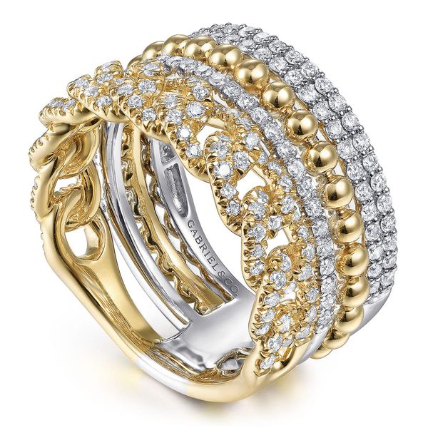 Gabriel & Co. 14K White-Yellow Gold Bujukan Diamond Easy Stackable Ring Image 2 Shannon Jewelers Spring, TX