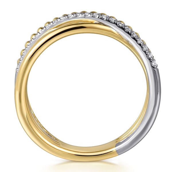 Gabriel & Co. 14K White & Yellow Gold Diamond Criss Cross Ring Image 2 Shannon Jewelers Spring, TX