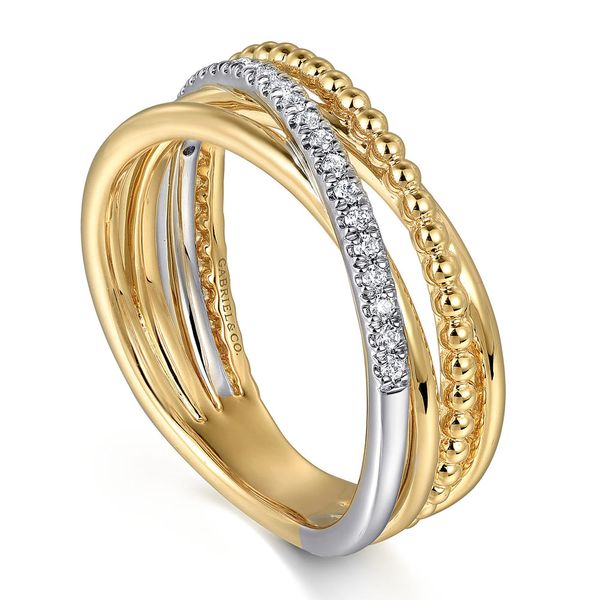 Gabriel & Co. 14K White & Yellow Gold Diamond Criss Cross Ring Image 3 Shannon Jewelers Spring, TX