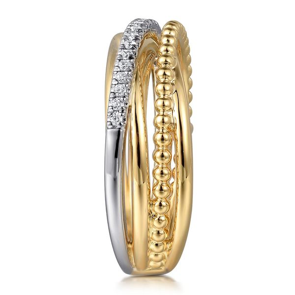 Gabriel & Co. 14K White & Yellow Gold Diamond Criss Cross Ring Image 4 Shannon Jewelers Spring, TX