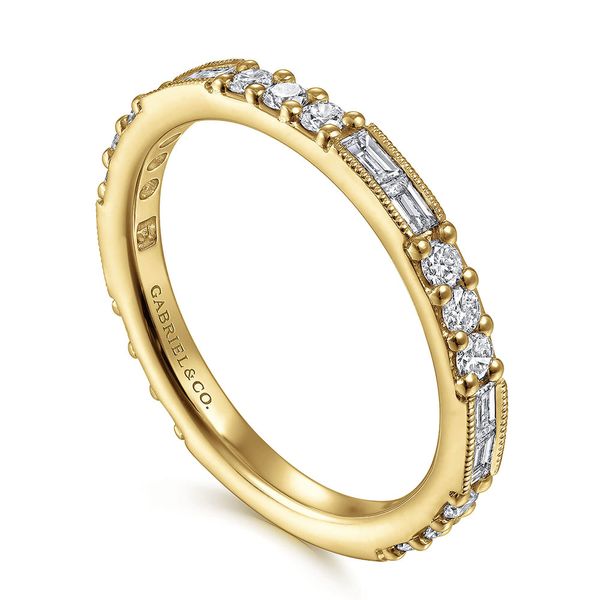 Gabriel & Co. 14K Yellow Gold Baguette and Round Diamond Stackable Ring Image 3 Shannon Jewelers Spring, TX